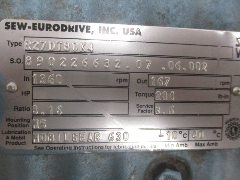 SEW-EURODRIVE R27DT80K4 (AS PICTURED) UNMP