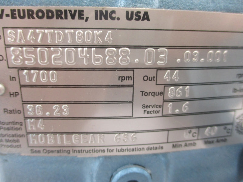 SEW EURODRIVE SA47TDT80K4 850204688.03.03.001 NSNP