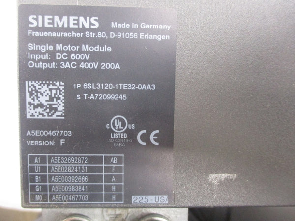 SIEMENS 6SL3120-1TE32-0AA3 600VDC 200A UNMP