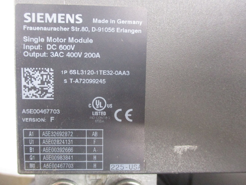 SIEMENS 6SL3120-1TE32-0AA3 600VDC 200A UNMP