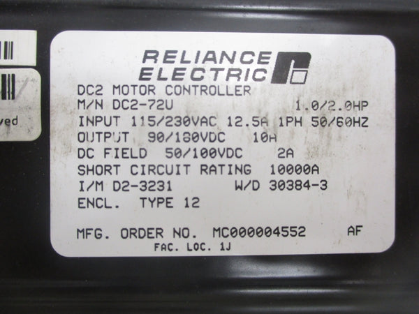 RELIANCE ELECTRIC DC2-72U 115/230VAC 12.5A NSNP