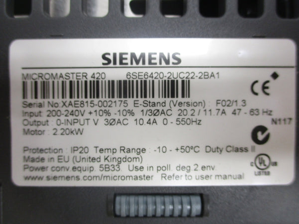 SIEMENS 6SE6420-2UC22-2BA1 200-240V 11.7A NSMP