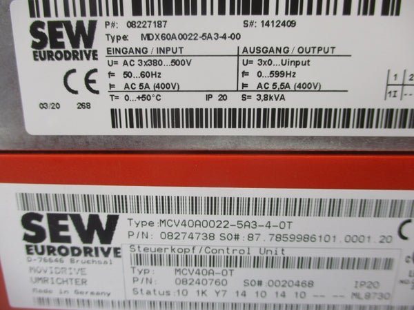 SEW-EURODRIVE MCV40A0022-5A3-4-OT 380/500VAC 5A NSNP