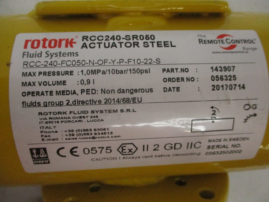 ROTORK RCC240-SR050 143907 150PSI NSNP