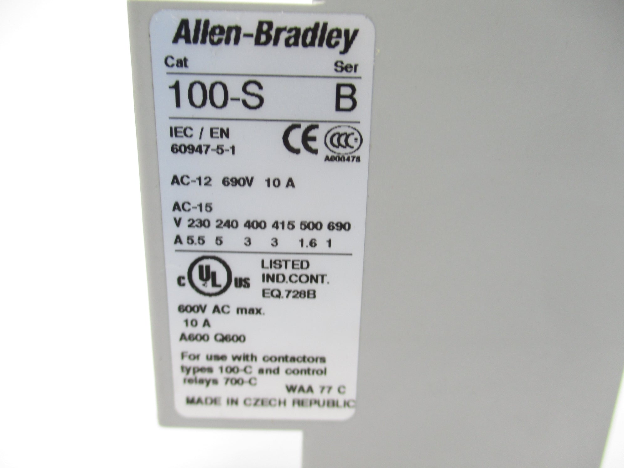 ALLEN BRADLEY 100-SA02 SER. B 600VAC 10A NSNP