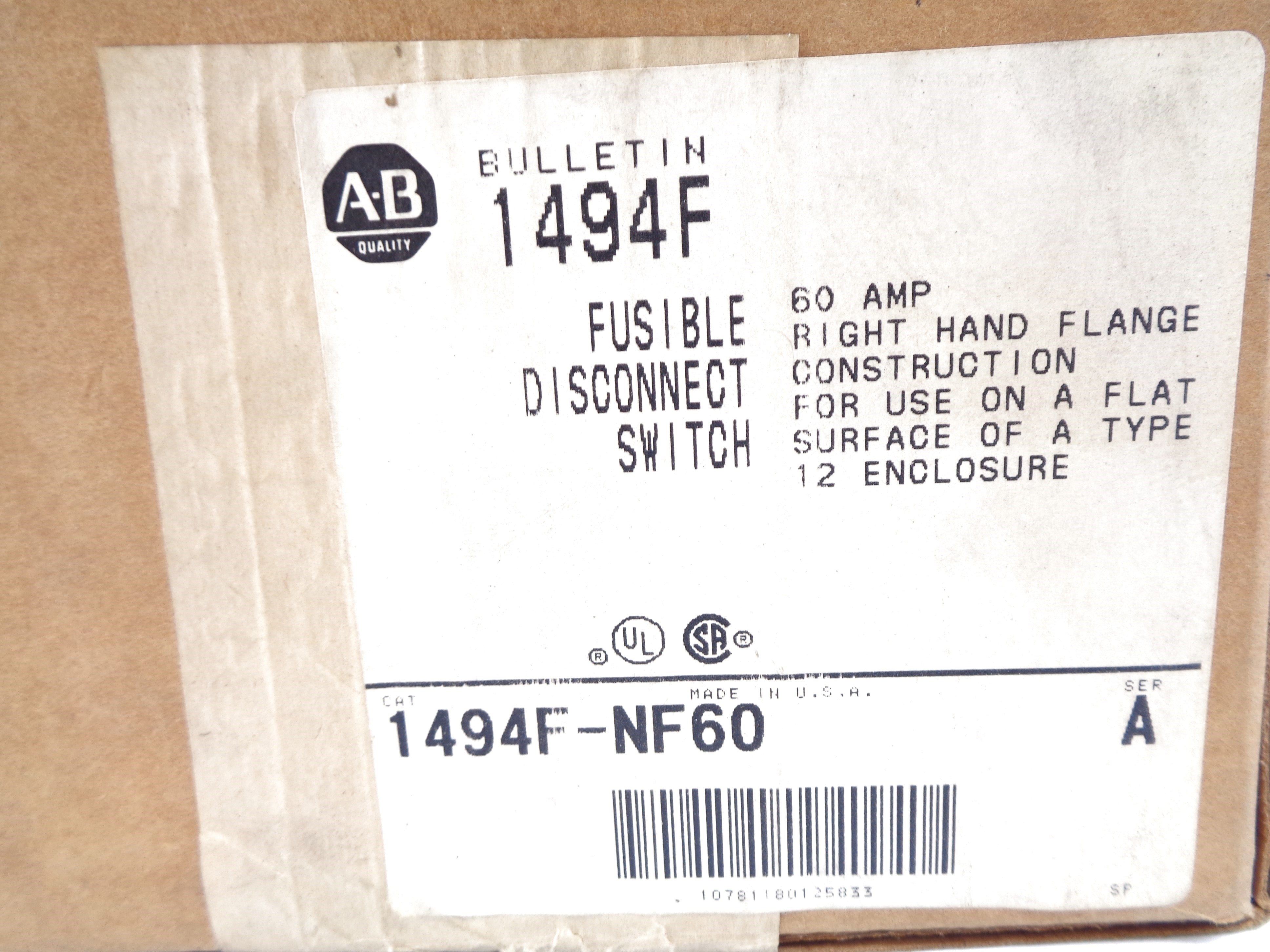 ALLEN BRADLEY 1494F-NF60 SER. A (BR/WH) NSMP