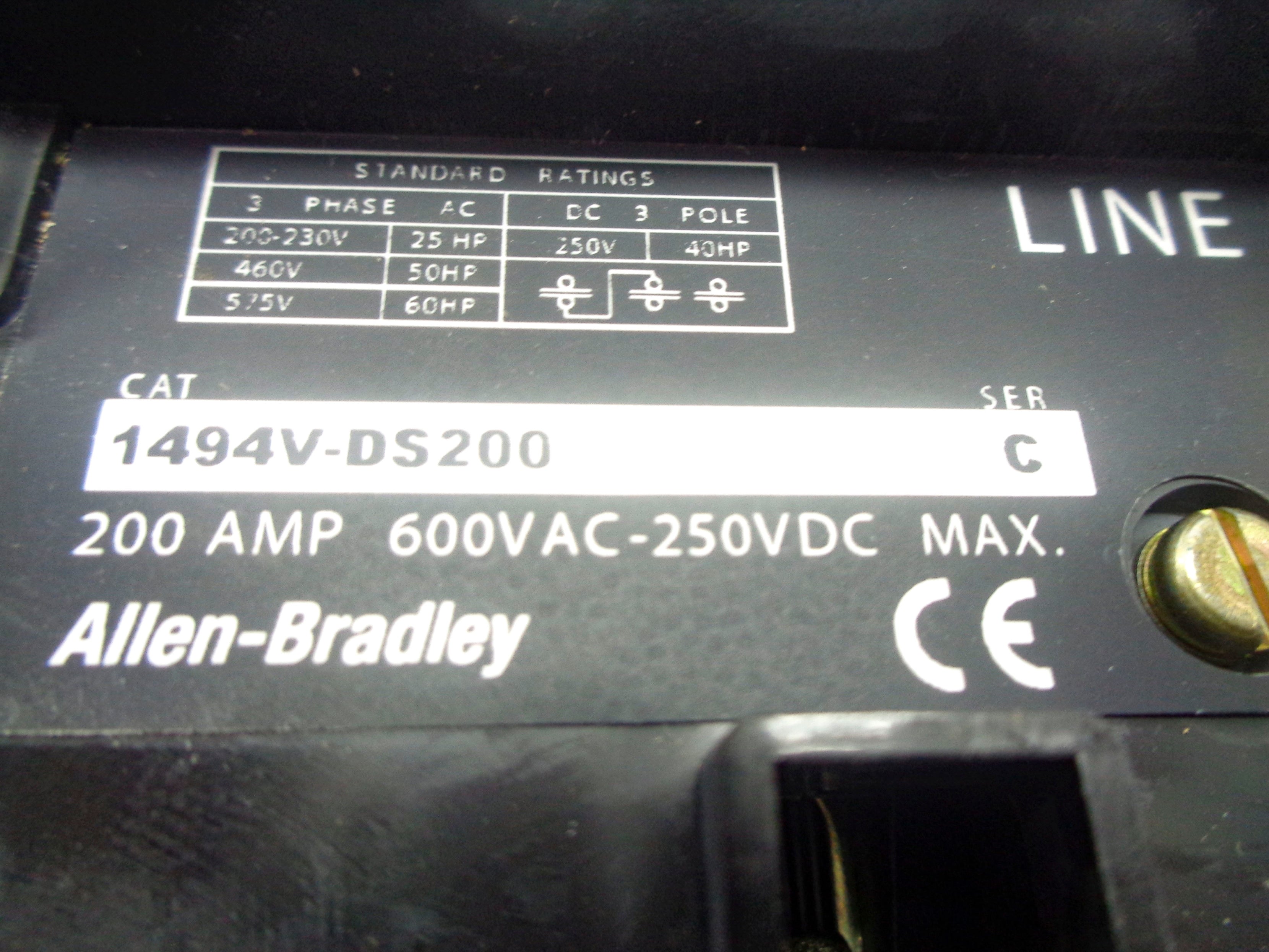 ALLEN BRADLEY 1494V-DS200 SER. C 600VAC 200A NSNP