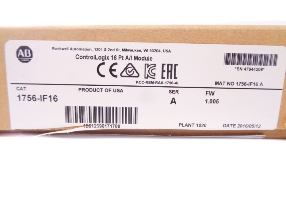 ALLEN BRADLEY 1756-IF16 SER. A F/W 1.005 24VDC NSMP