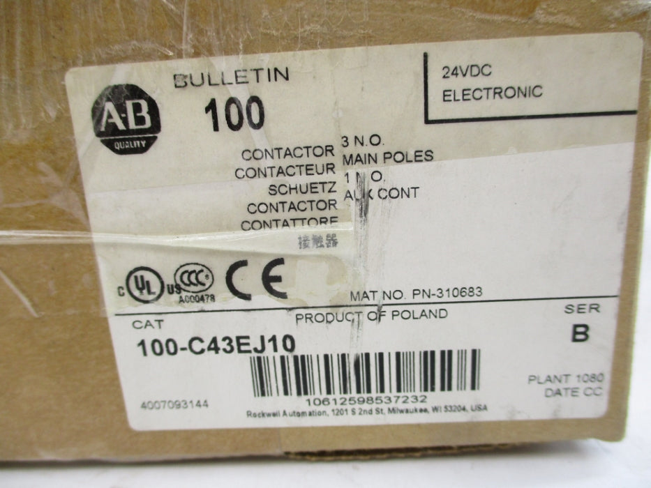 ALLEN BRADLEY 100-C43EJ10 SER. B 24VDC 85A (BR/WH) NSMP
