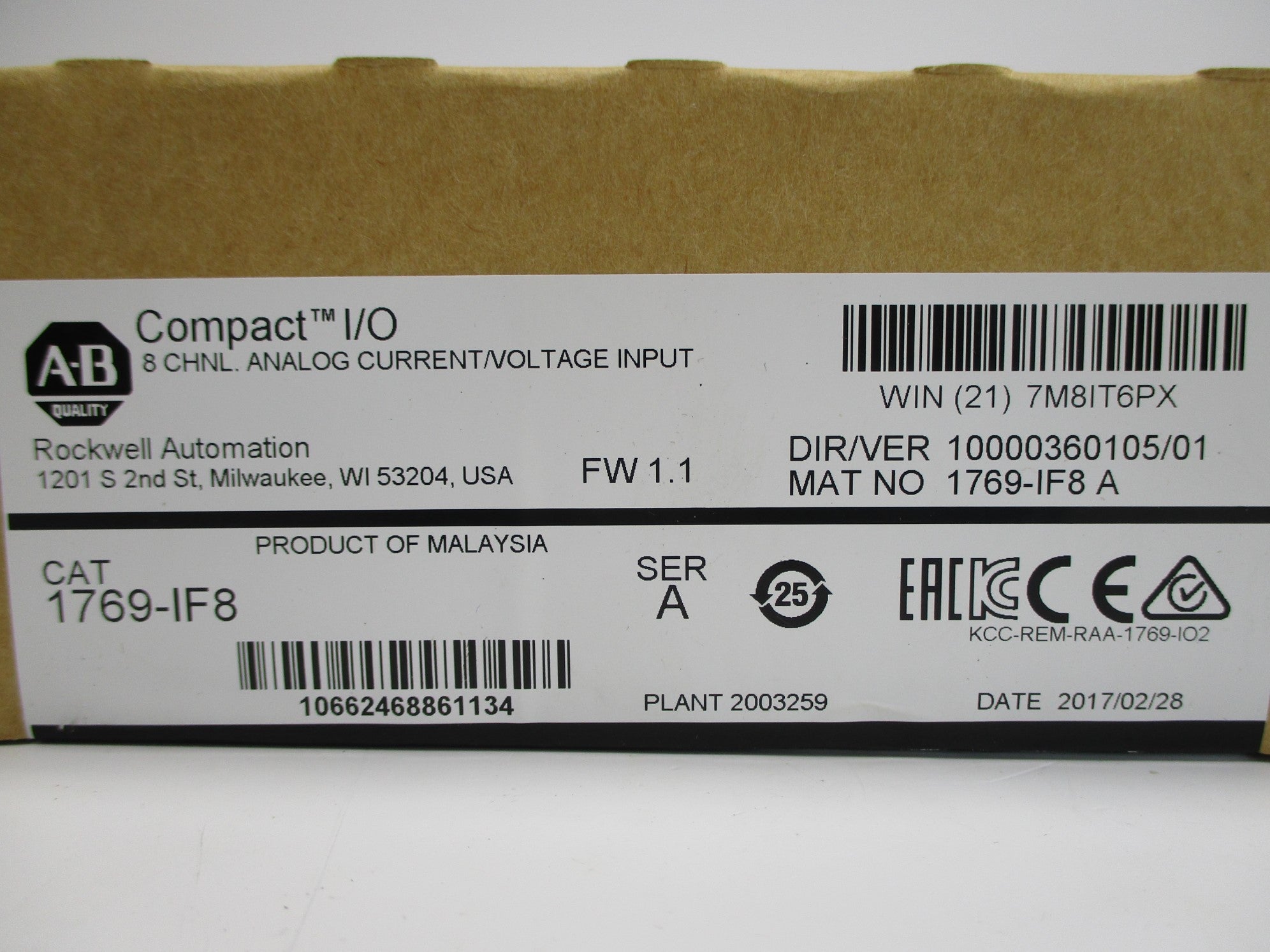 ALLEN BRADLEY 1769-IF8 SER. A F/W 1.1 DATE: 2017 NSFS