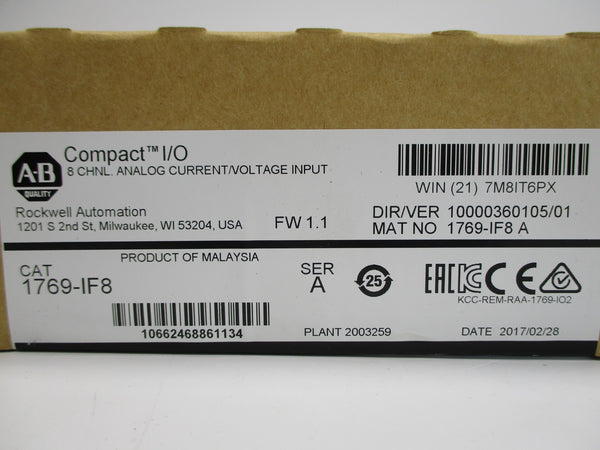 ALLEN BRADLEY 1769-IF8 SER. A F/W 1.1 DATE: 2017 NSFS