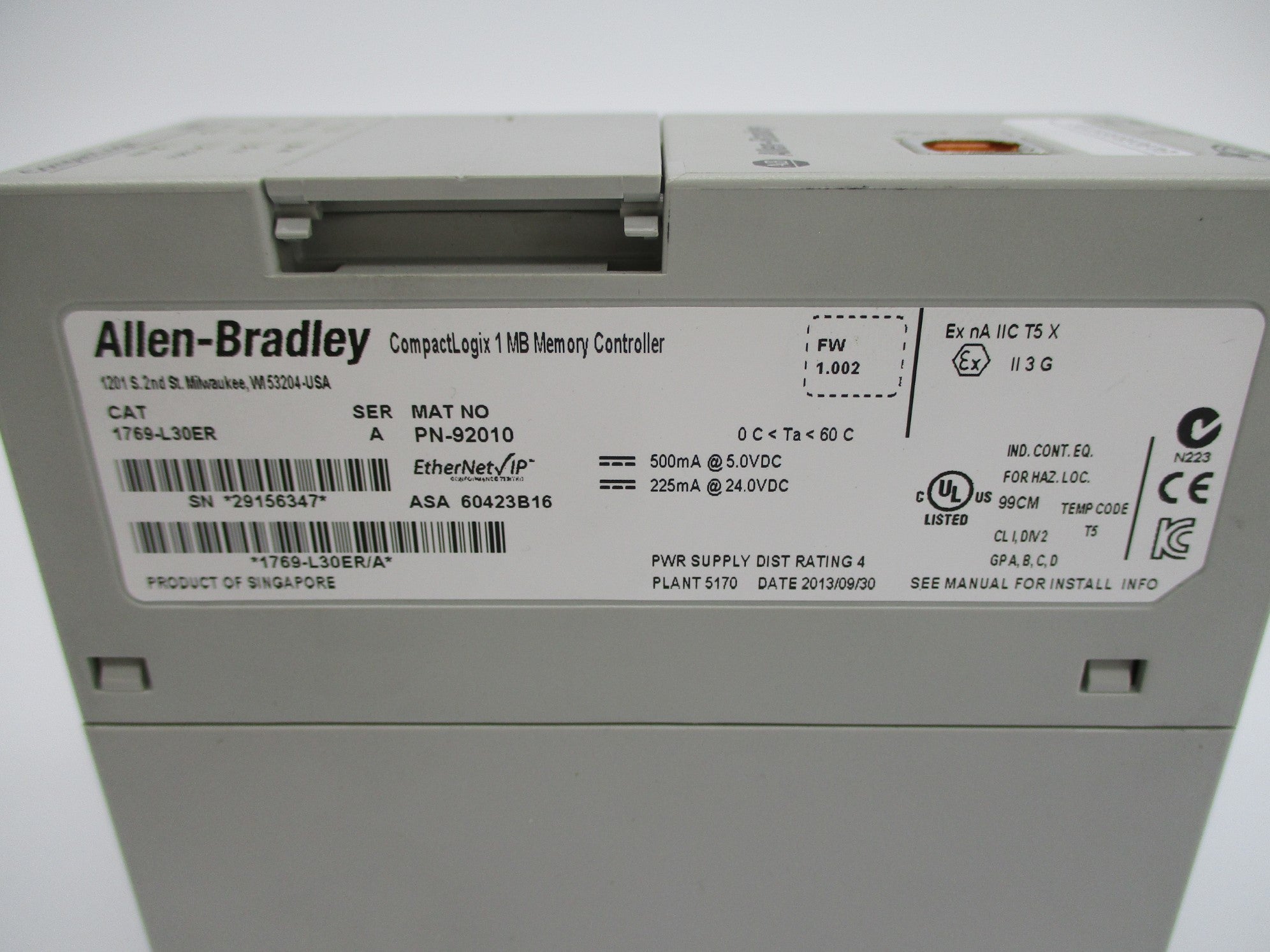 ALLEN BRADLEY 1769-L30ER SER. A F/W 1.002 24VDC NSNP