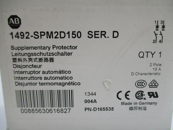 ALLEN BRADLEY 1492-SPM2D150 SER. D 15A 440VAC NSMP