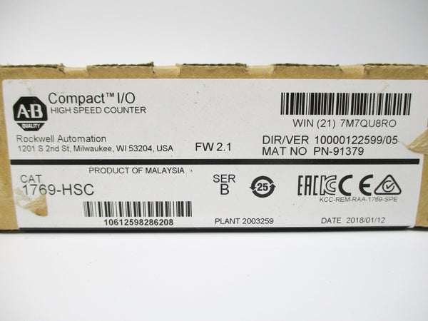 ALLEN BRADLEY 1769-HSC SER. B F/W 2.1 DATE: 2018 NSFS