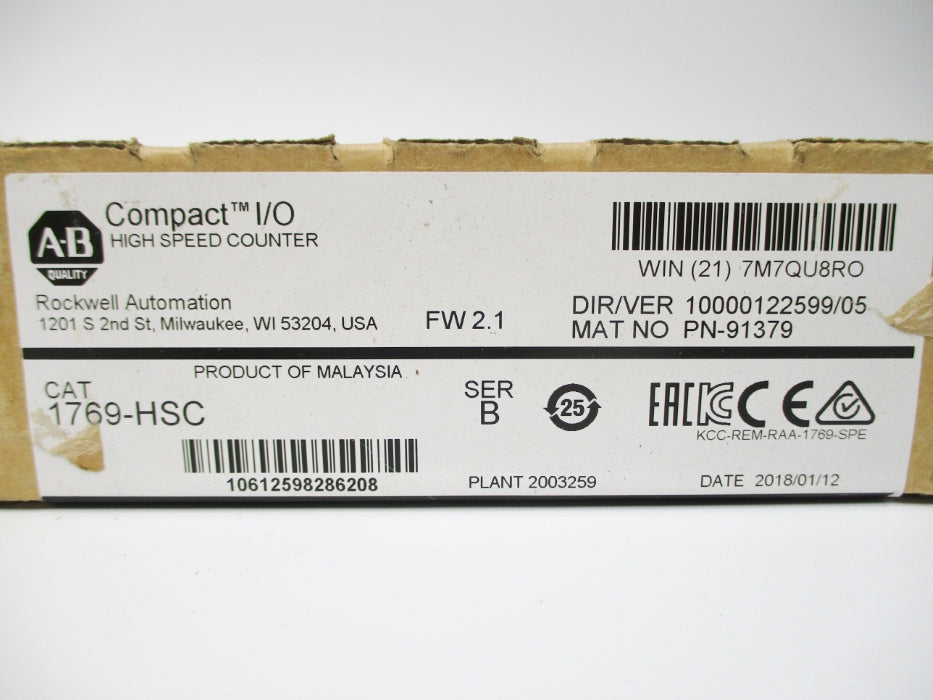 ALLEN BRADLEY 1769-HSC SER. B F/W 2.1 DATE: 2018 NSFS