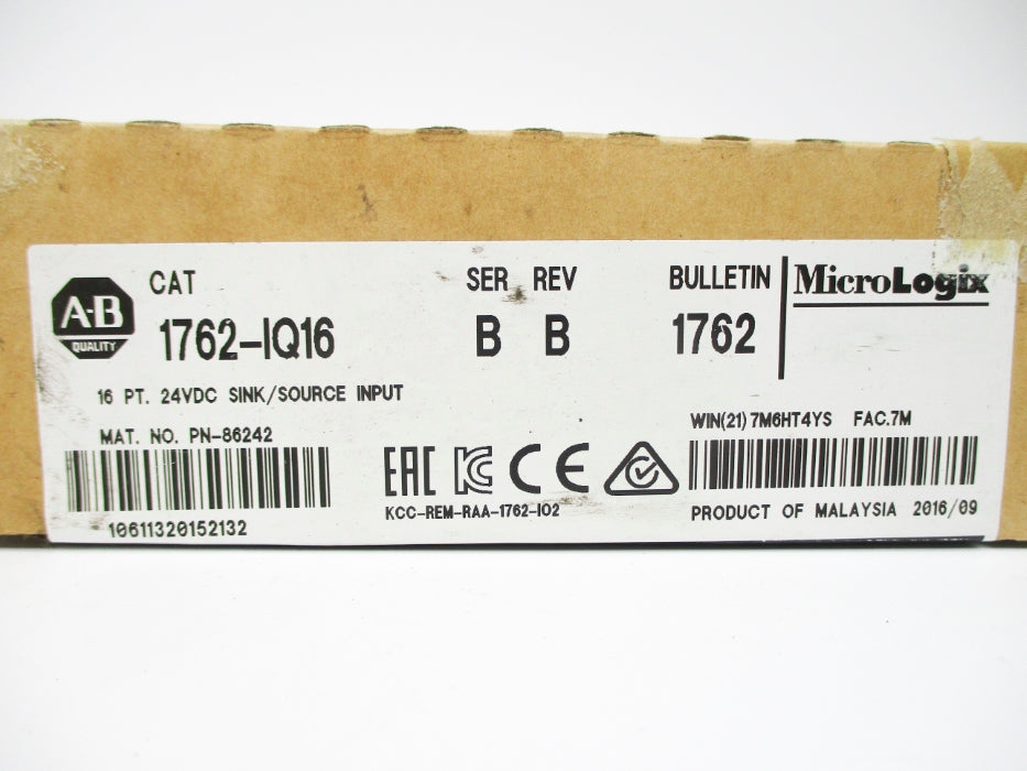 ALLEN BRADLEY 1762-IQ16 SER. B 24VDC DATE: 2016 REV. B NSFS