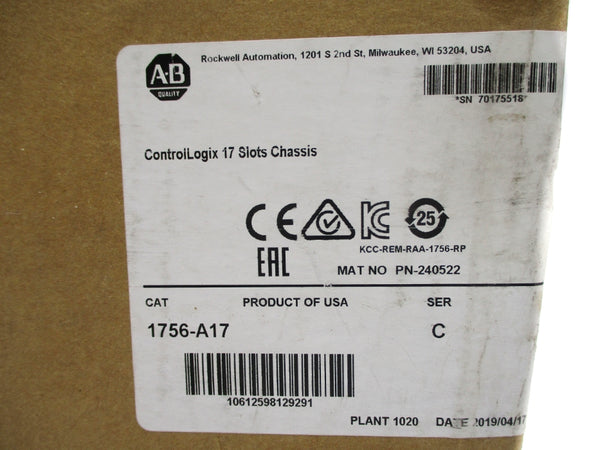 ALLEN BRADLEY 1756-A17 SER. C 24VDC 2.8A NSMP