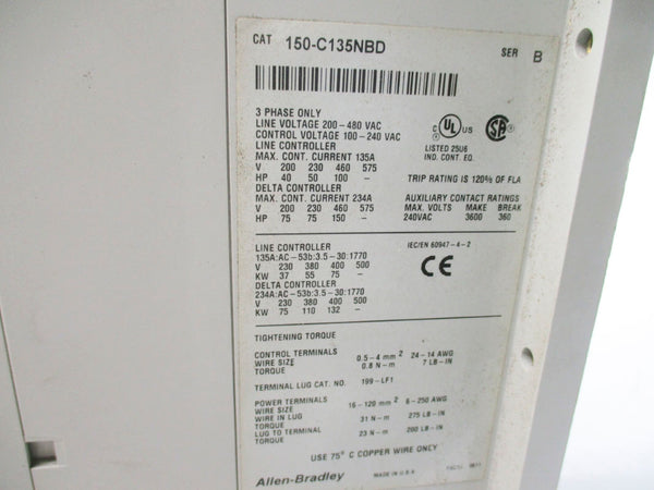 ALLEN BRADLEY 150-C135NBD SER. B 200-480VAC 135A UNMP