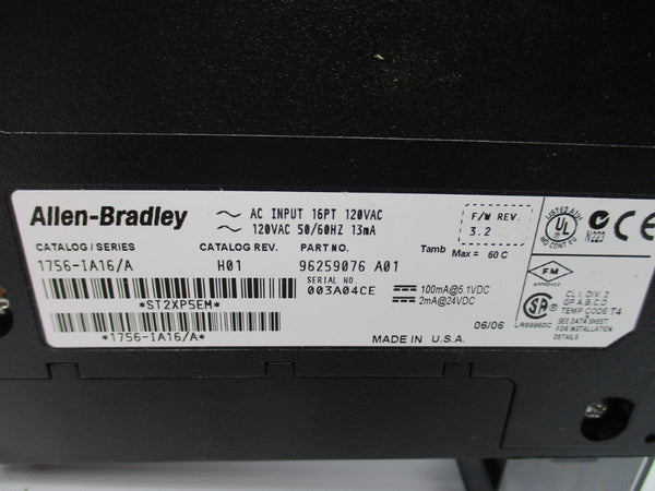 ALLEN BRADLEY 1756-IA16 SER. A 120VAC F/W 3.2 NSNP