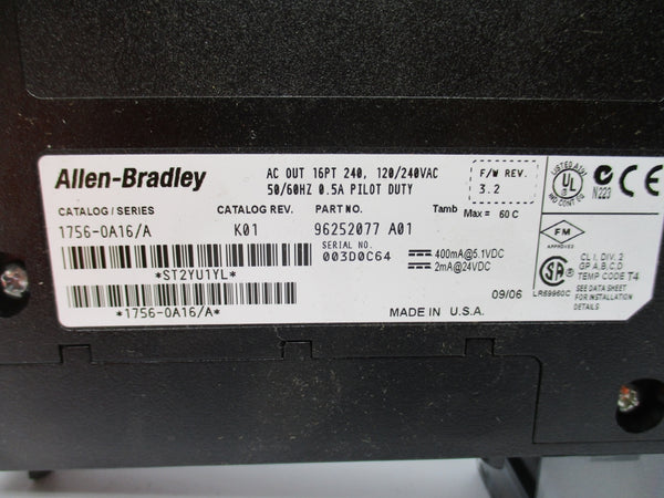 ALLEN BRADLEY 1756-OA16 SER. A F/W 3.2 120/240VAC 0.5A NSNP