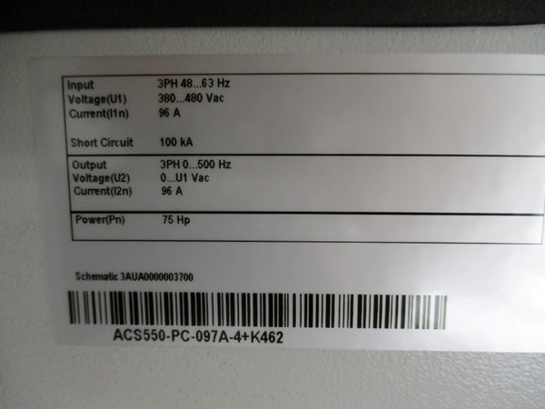 ABB 31H1V2A77 ACS550-PC-097A-4+K462 480VAC 96A NSMP