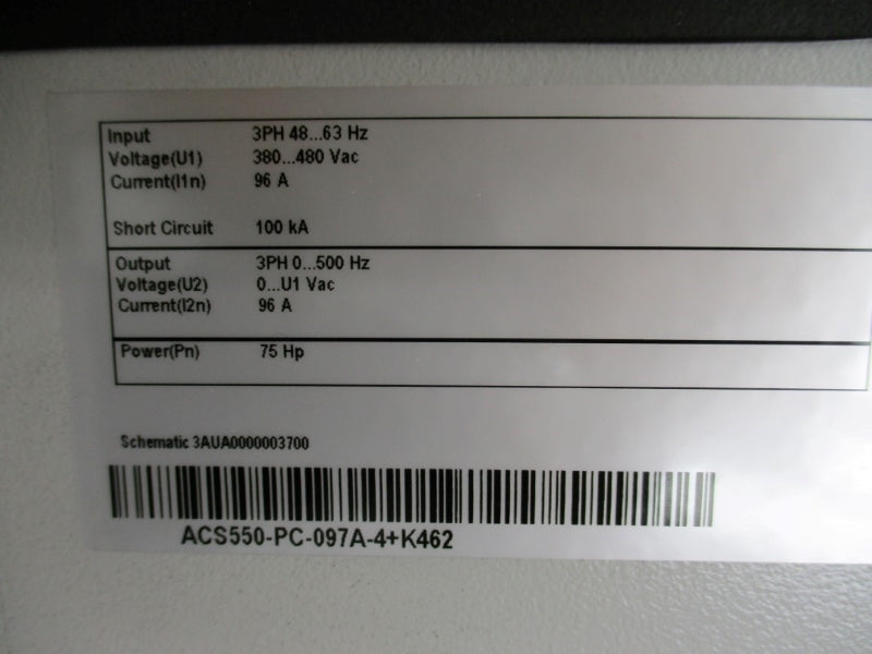 ABB 31H1V2A77 ACS550-PC-097A-4+K462 480VAC 96A NSMP