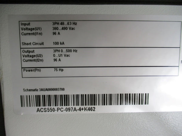 ABB 31H1V2A76 ACS550-PC-097A-4+K462 480VAC 96A NSMP