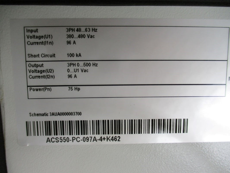 ABB 31H1V2A76 ACS550-PC-097A-4+K462 480VAC 96A NSMP