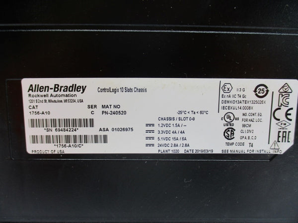 ALLEN BRADLEY 1756-A10 SER. C 24VDC 2.8A NSNP