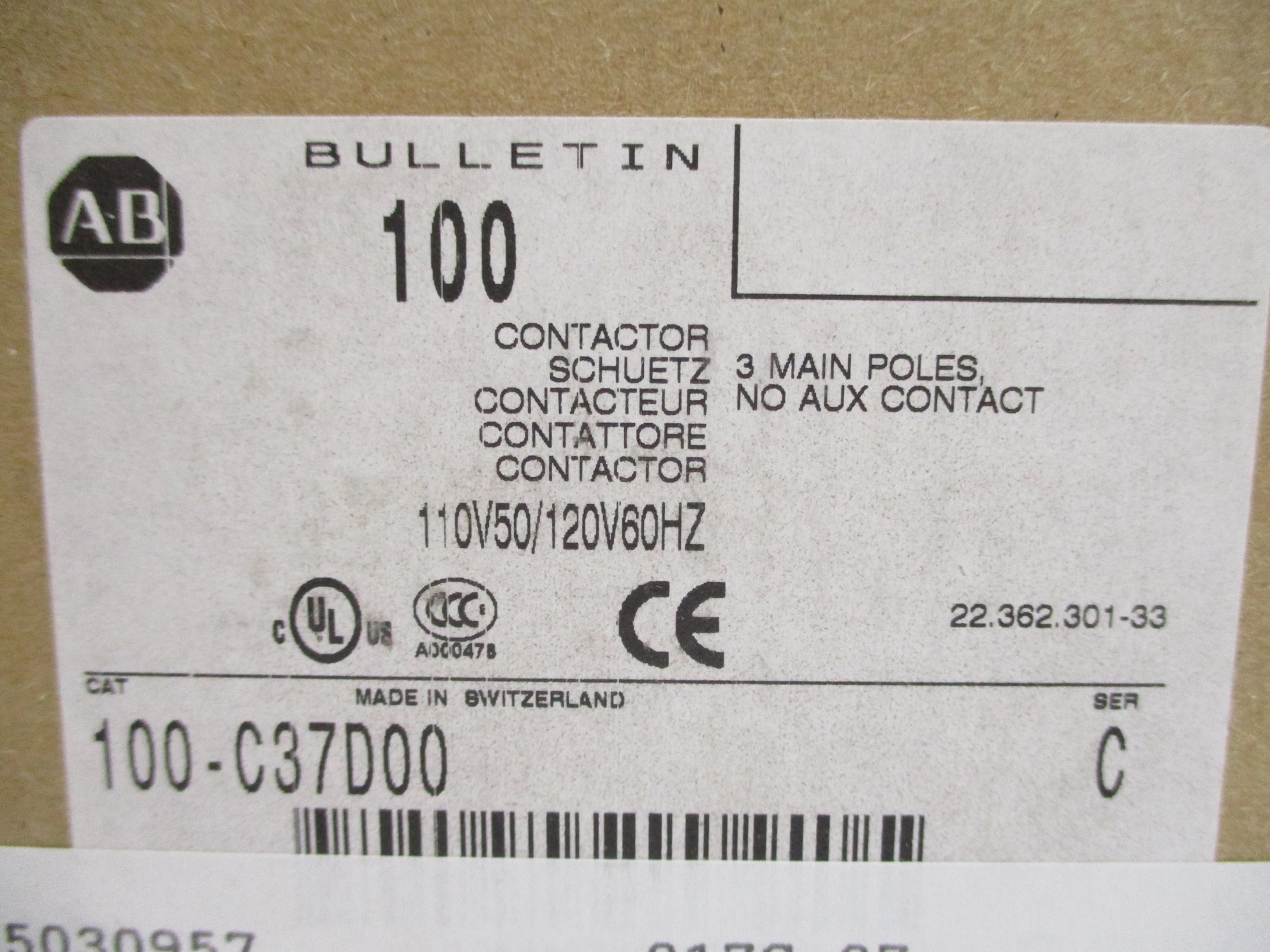 ALLEN BRADLEY 100-C37D00 SER. C 110/120V 37A (BR/WH) NSMP