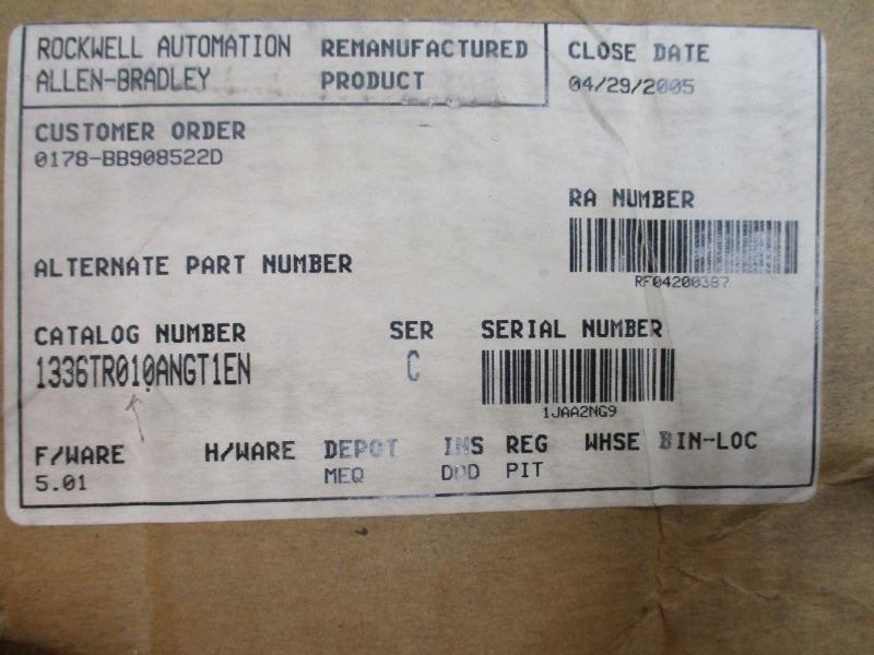 ALLEN BRADLEY 1336T-R010-AN-GT1EN SER. C F/W 5.01 513-620VDC 23A REMAN