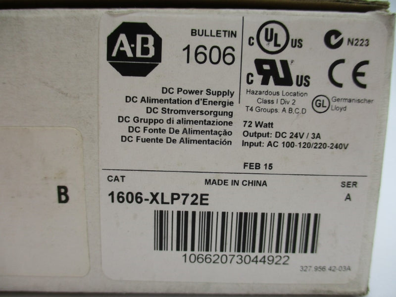 ALLEN BRADLEY 1606-XLP72E SER. A 100-120/220-240VAC 1.6/0.8A NSMP