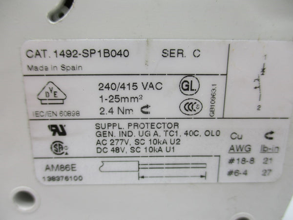 ALLEN BRADLEY 1492-SP1B040 SER. C 240/415VAC 4A NSNP