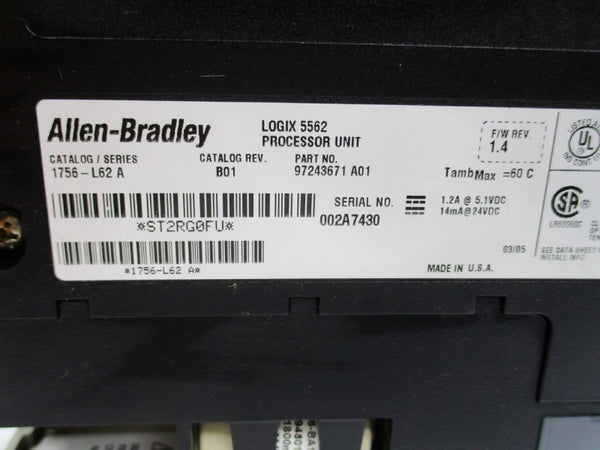 ALLEN BRADLEY 1756-L62 SER. A F/W 1.4 24VDC NSNP