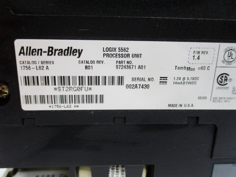 ALLEN BRADLEY 1756-L62 SER. A F/W 1.4 24VDC NSNP