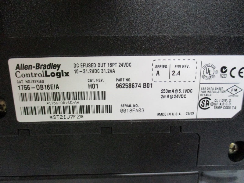 ALLEN BRADLEY 1756-OB16E SER. A F/W 2.4 24VDC NUPI