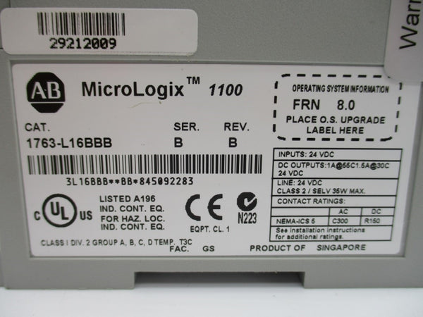 ALLEN BRADLEY 1763-L16BBB SER. B F/W 8.0 24VDC 5A NSNP