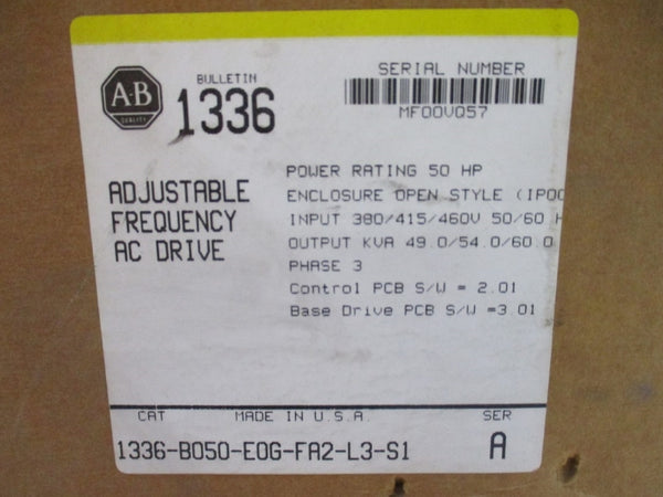ALLEN BRADLEY 1336-B050-E0G-FA2-L3-S1 SER. A 380/415/460V 76.8A NSMP