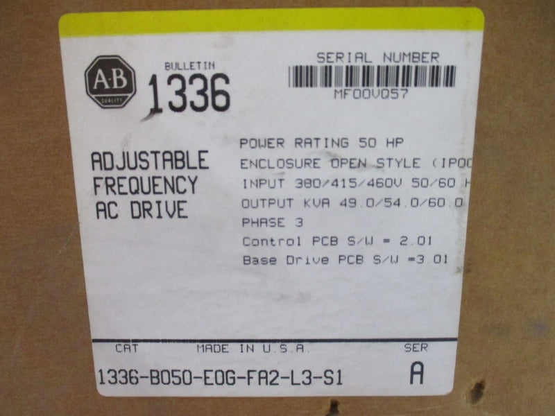 ALLEN BRADLEY 1336-B050-E0G-FA2-L3-S1 SER. A 380/415/460V 76.8A NSMP