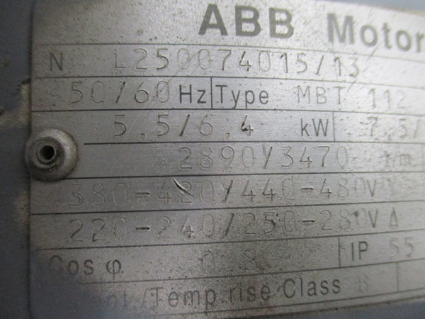 ABB MOTORS L250074015/13 W/ TRI-CLOVER 0218MF112 380-420/440-480V 21/21A NSNP