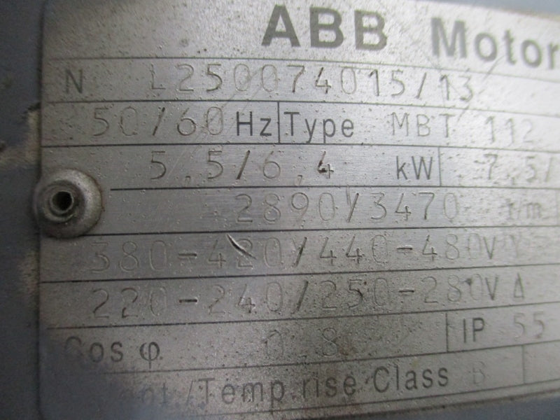 ABB MOTORS L250074015/13 W/ TRI-CLOVER 0218MF112 380-420/440-480V 21/21A NSNP