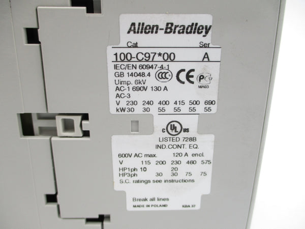 ALLEN BRADLEY 100-C97D10 SER. A 110/120V (BR/WH) NSMP