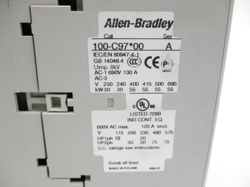 ALLEN BRADLEY 100-C97D10 SER. A 110/120V (BR/WH) NSMP