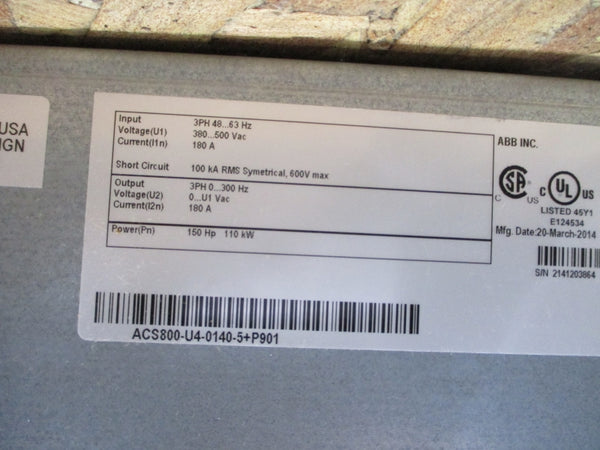 ABB ACS800-U4-0140-5+P901 380-500VAC 180A NSMP