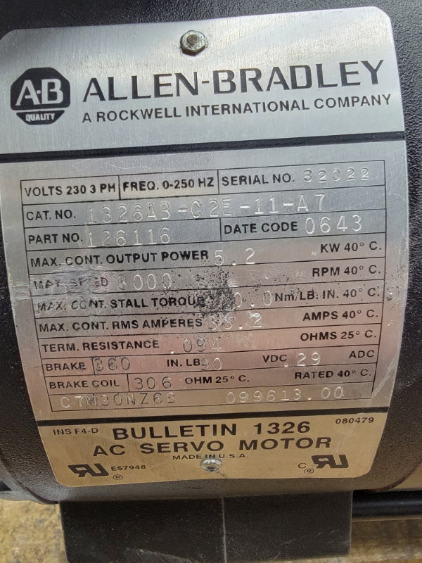 ALLEN BRADLEY 1326AB-C2E-11-A7 90VDC 33.2A (AS PICTURED) NSNP