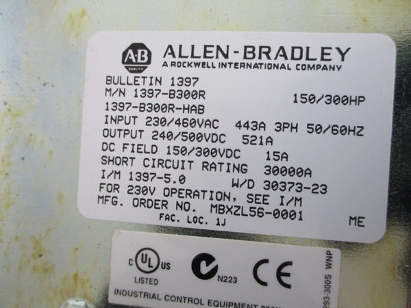 ALLEN BRADLEY 1397-B300R 230/460VAC 521A NSMP