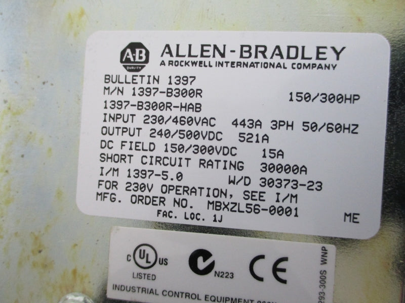ALLEN BRADLEY 1397-B300R 230/460VAC 521A NSMP