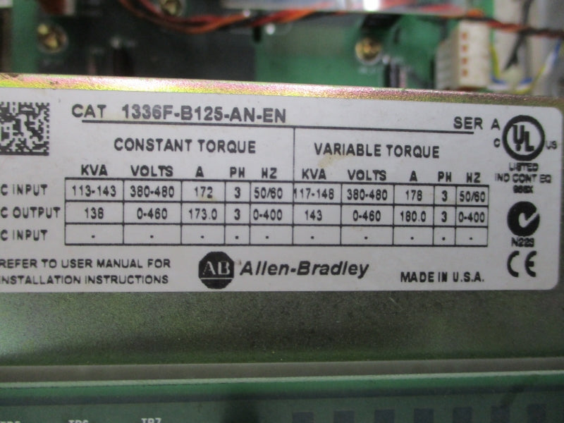 ALLEN BRADLEY 1336F-B125-AN-EN SER. A 380-480V 173.0A NSNP