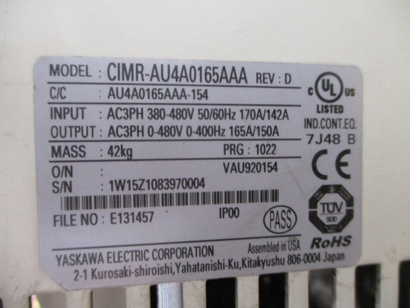 YASKAWA ELECTRIC CIMR-AU4A0165AAA 380-480V 170/142A UNMP