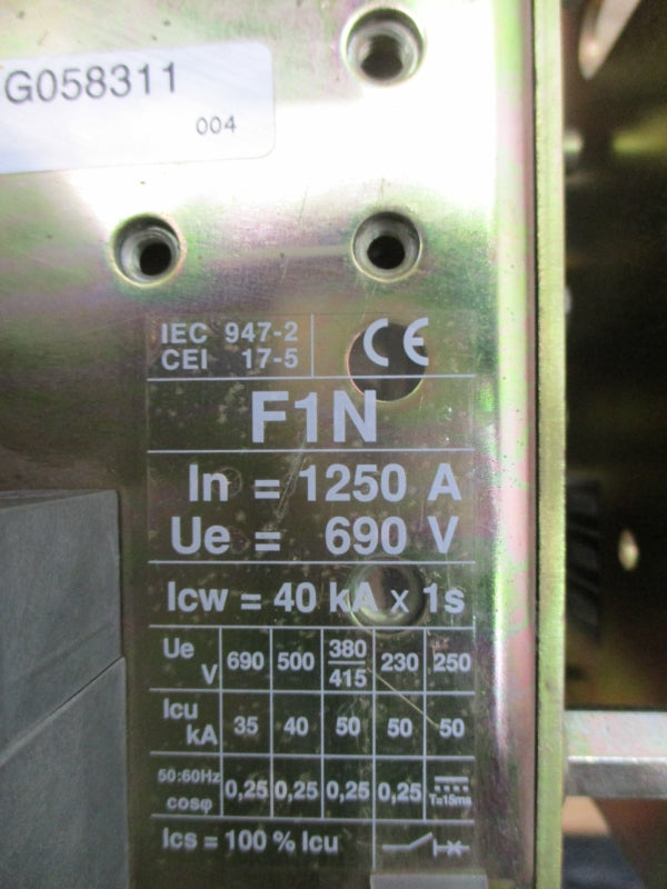 ABB F1N MG058311 SACE AR1 690V 1250A NSNP